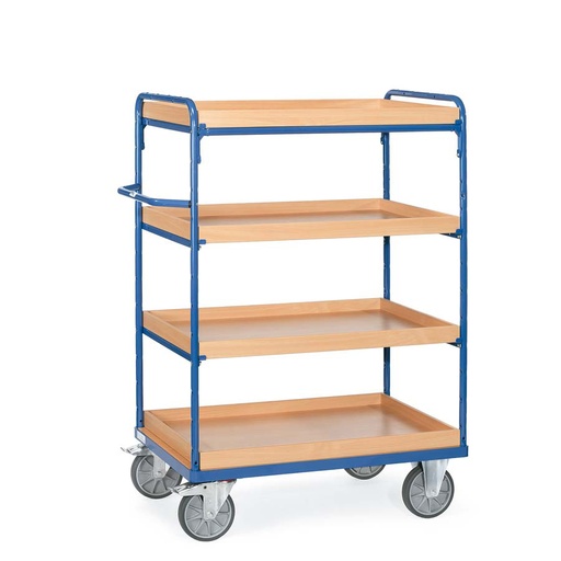 [039325] Carro de taller con estante de madera con reborde tipo bandeja - Dim. plataforma 1.000 x 600 mm - Azul ral 5007