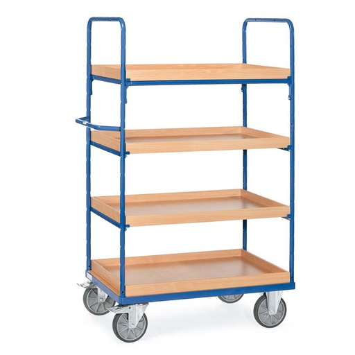[039337] Carro de taller con estante de madera con reborde tipo bandeja - Dim. plataforma 1.000 x 600 mm - Azul ral 5007