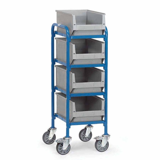 [039455] Carro porta cajas Eurobox con estante de madera (con cajas) - Dim. plataforma 320 x 470 mm - Azul ral 5007