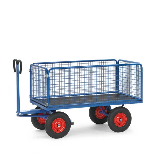 [039505] Remolque de mano para uso industrial y jardinería con paredes de malla - Dim. plataforma 1200x800 mm - Azul ral 5007