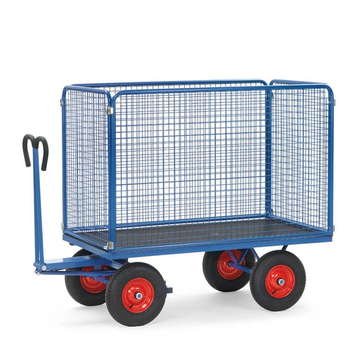 [039513] Remolque de mano para uso industrial y jardinería con paredes de malla - Dim. plataforma 1200x800 mm - Azul ral 5007