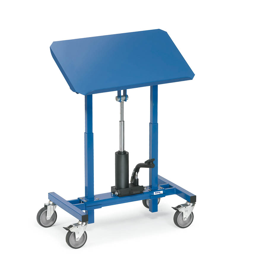 [039608] Transportador y posicionador de material en altura con ruedas - Dim. plataforma 750 x 450 mm - Azul Ral 5007