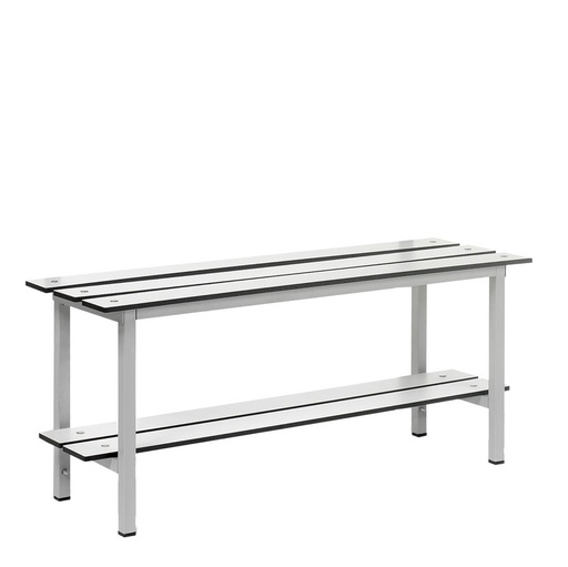 [039905] Banqueta para vestuario de acero con asiento fenólico y estante inferior - Dim.: 1000x370x430h mm - Gris claro / inoxidable