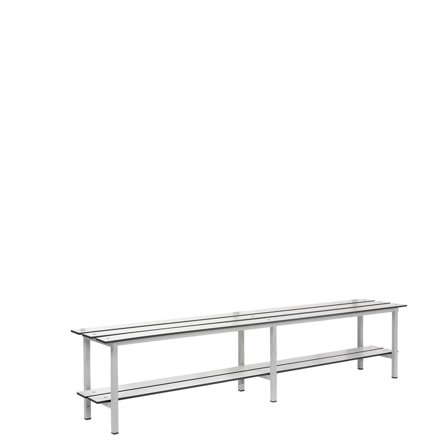 [039908] Banqueta para vestuario de acero con asiento fenólico y estante inferior - Dim.: 2000x370x430h mm - Gris claro / gris ral 7035