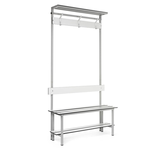 [039911] Banqueta para vestuario de acero con asiento fenólico y estante inferior - Dim.: 1000x370x1880h mm - Gris claro / inoxidable