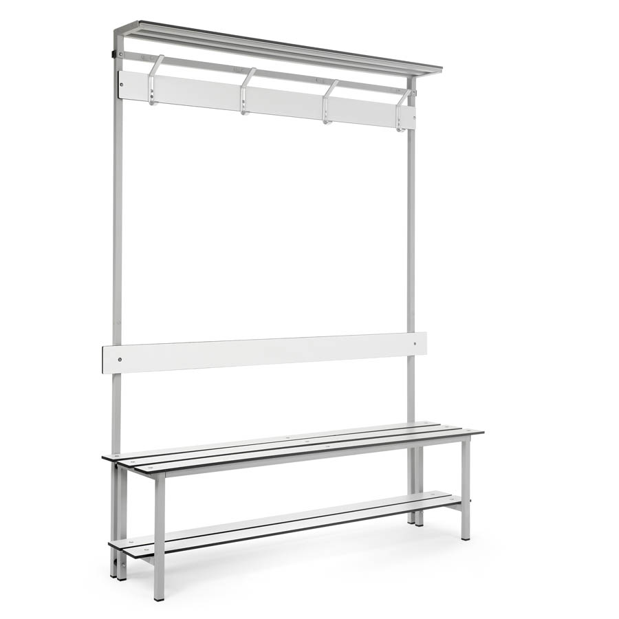 [039913] Banqueta para vestuario de acero con asiento fenólico y estante inferior - Dim.: 1500x370x1880h mm - Gris claro / inoxidable