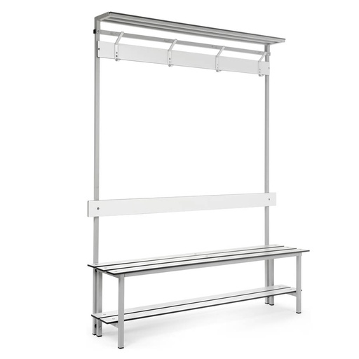 [039913] Banqueta para vestuario de acero con asiento fenólico y estante inferior - Dim.: 1500x370x1880h mm - Gris claro / inoxidable