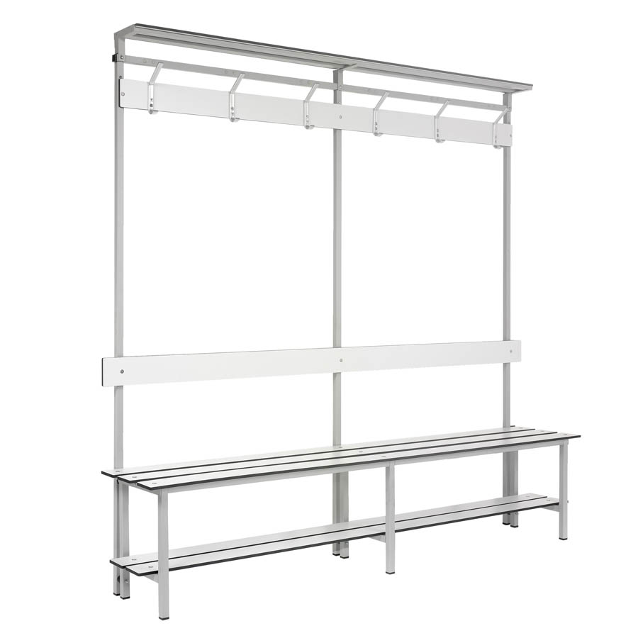 [039914] Banqueta para vestuario de acero con asiento fenólico y estante inferior - Dim.: 2000x370x1880h mm - Gris claro / gris ral 7035