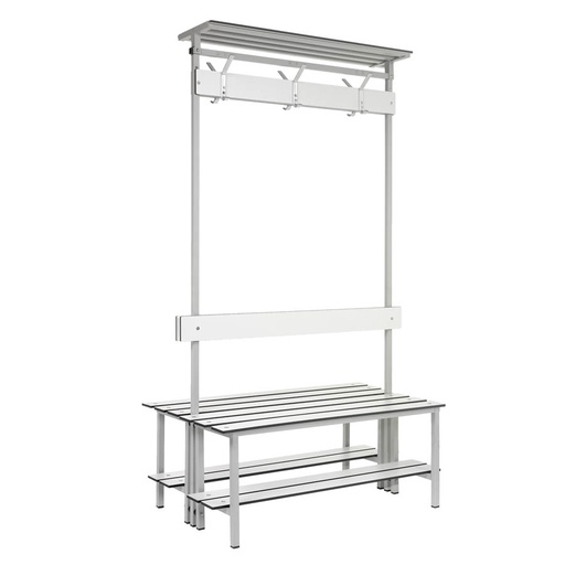 [039917] Banqueta a dos caras para vestuario con asiento fenólico y estante inferior - Dim.: 1000x710x1880h mm - Gris claro / inoxidable