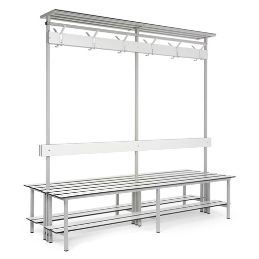 [039921] Banqueta a dos caras para vestuario con asiento fenólico y estante inferior - Dim.: 2000x710x1880h mm - Gris claro / inoxidable